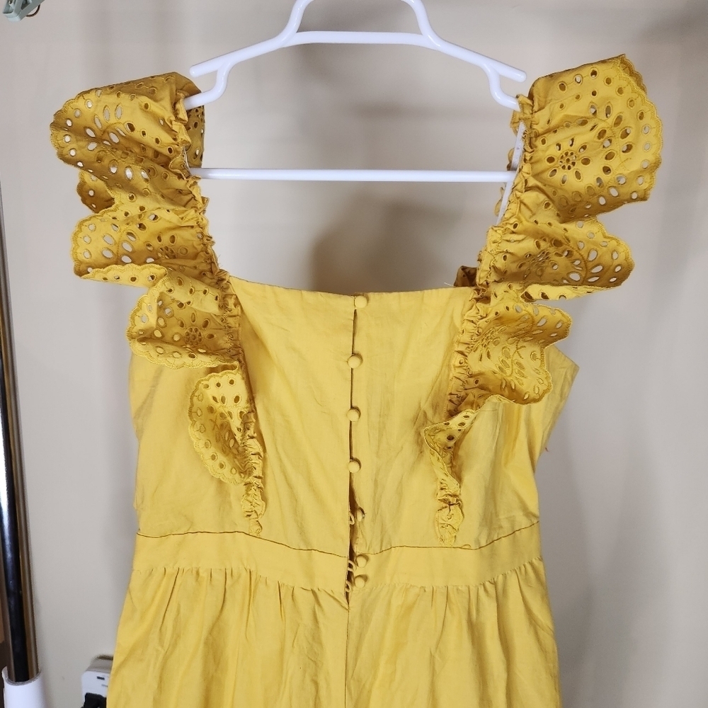 Madewell Eyelet Frilled-Strap Jumpsuit Yellow Size 6 - Picture 5 of 12